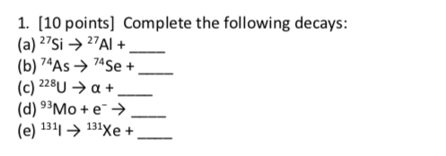 Solved 1. [10 Points] Complete The Following Decays: (a) | Chegg.com