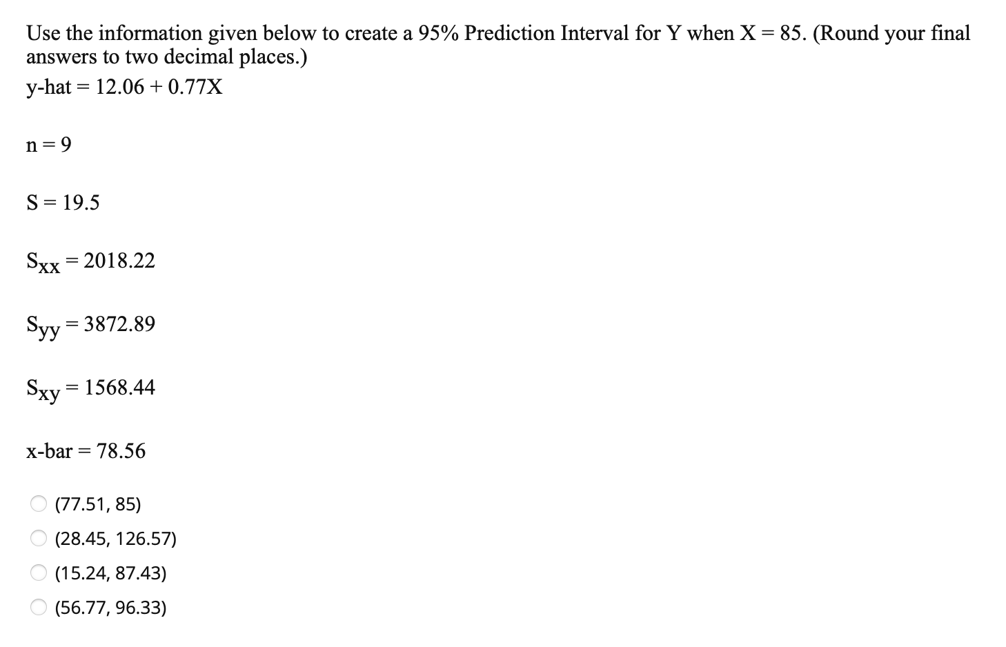 Solved Use The Information Given Below To Create A 95 5532