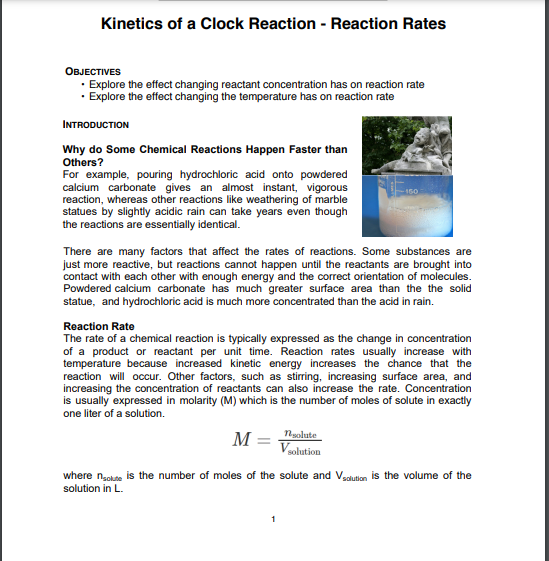 Kinetics of a Clock Reaction - Reaction Rates | Chegg.com