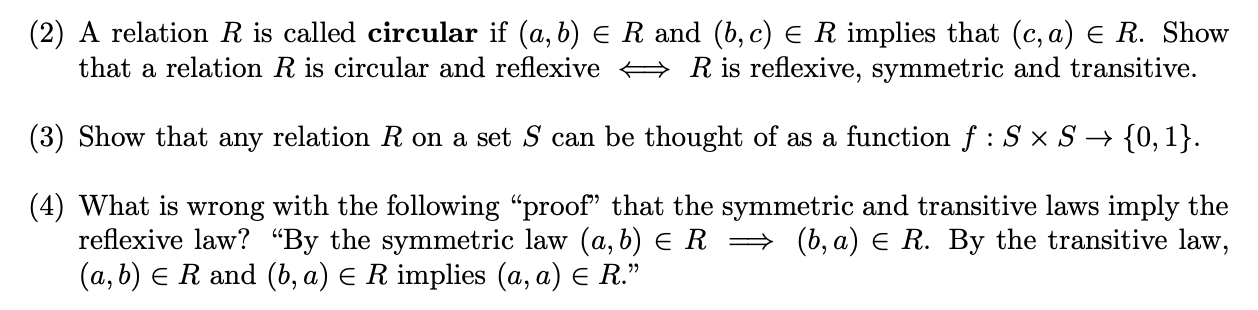 Circular Relation Math Solved (2) A relation R is called circular if (a,b) e R and | Chegg.com