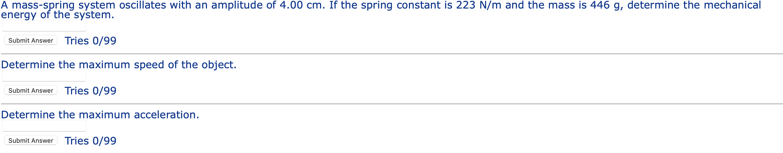 Solved A mass-spring system oscillates with an amplitude of | Chegg.com