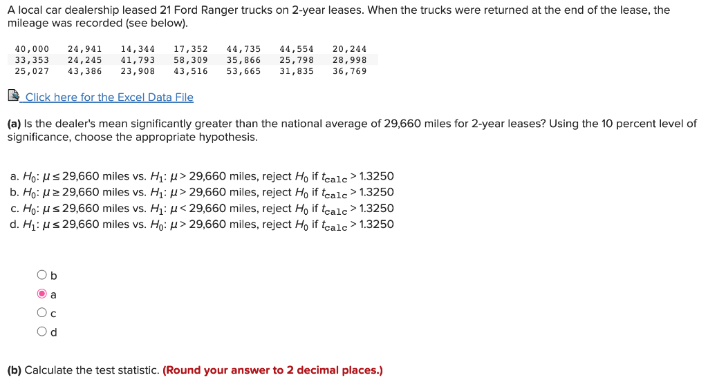 Solved A local car dealership leased 21 Ford Ranger trucks