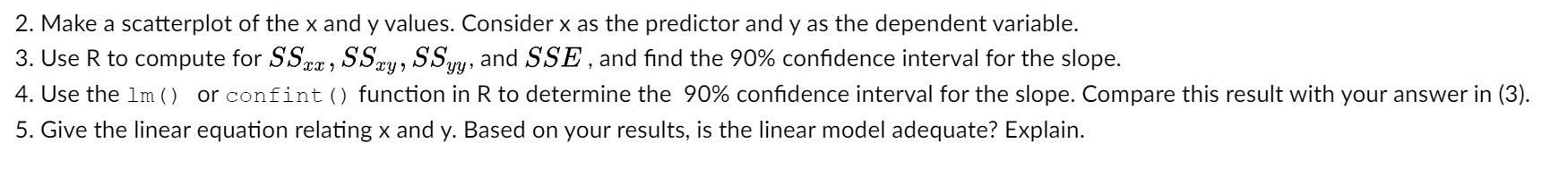 Solved 2. Make a scatterplot of the x and y values. Consider | Chegg.com