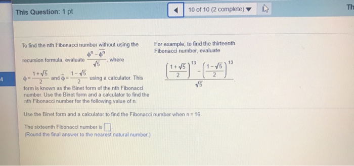 Solved Th 100f 10 (2 complete) This Question: 1 pt For | Chegg.com