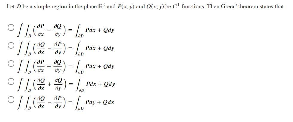 Solved Let D be a simple region in the plane R2 and P(x, y) | Chegg.com