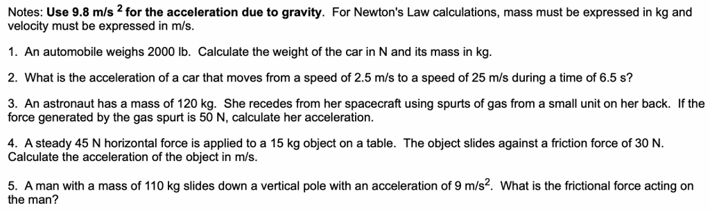 Solved Notes: Use 9.8 m/s 2 for the acceleration due to | Chegg.com