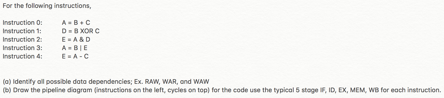 Solved For the following instructions, Instruction 0: | Chegg.com