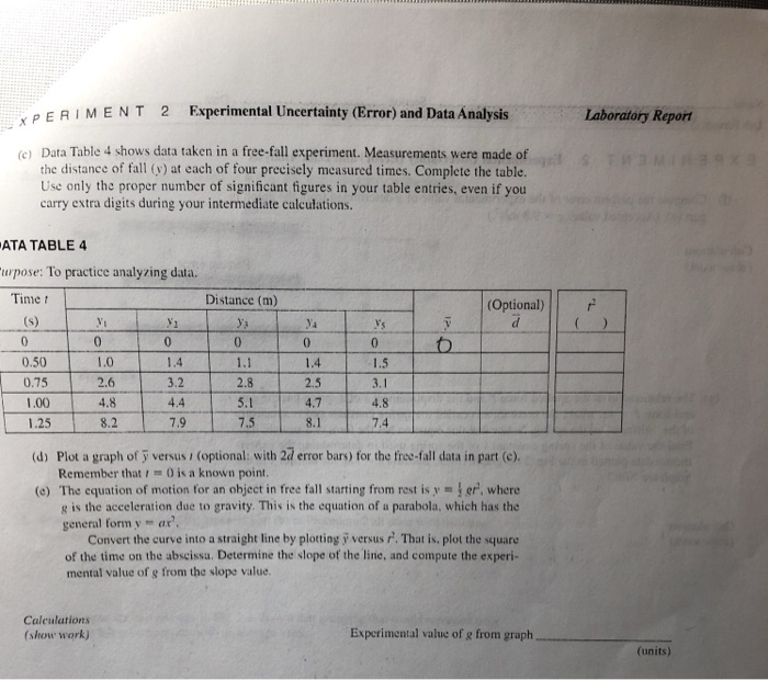 experiment 2 experimental uncertainty error and data analysis answers