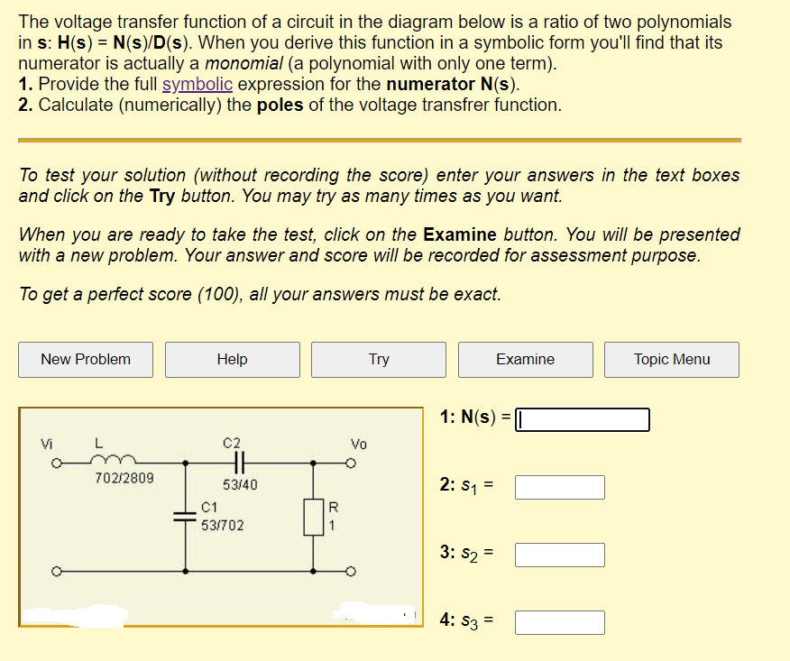 Solved The voltage transfer function of a circuit in the | Chegg.com