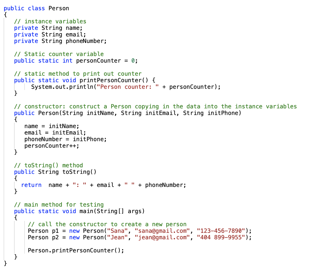 Solved Create a static variable and static method using the | Chegg.com