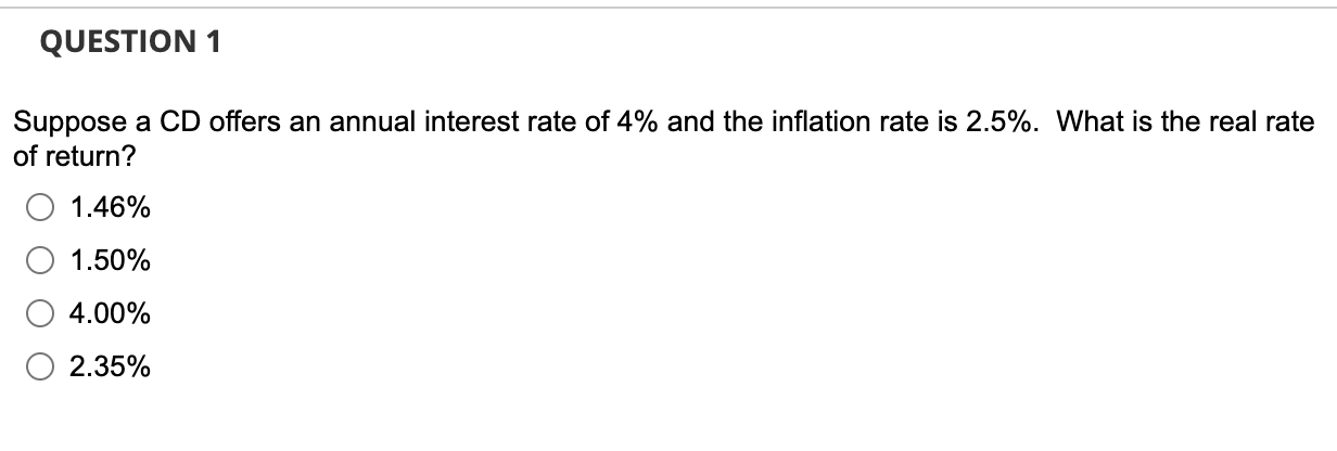 Solved QUESTION 1 Suppose a CD offers an annual interest | Chegg.com