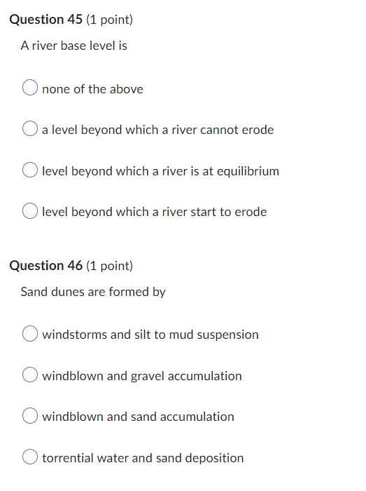 Solved Question 45 (1 point) A river base level is none of