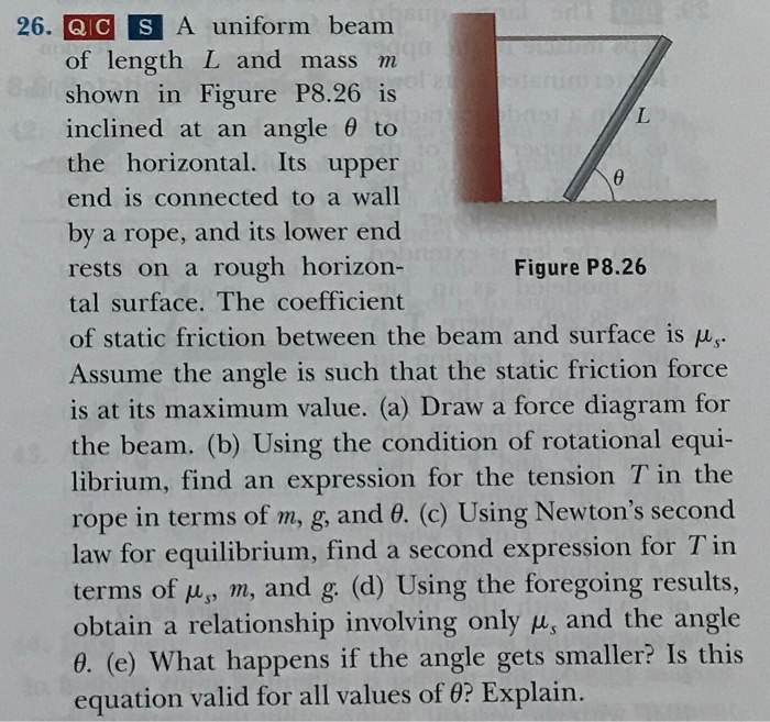 Solved 26. QC S A uniform beam of length L and mass m shown | Chegg.com