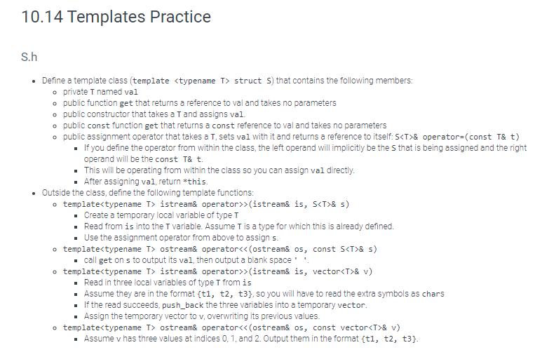 Solved 10.14 Templates Practice S.h • Define a template | Chegg.com