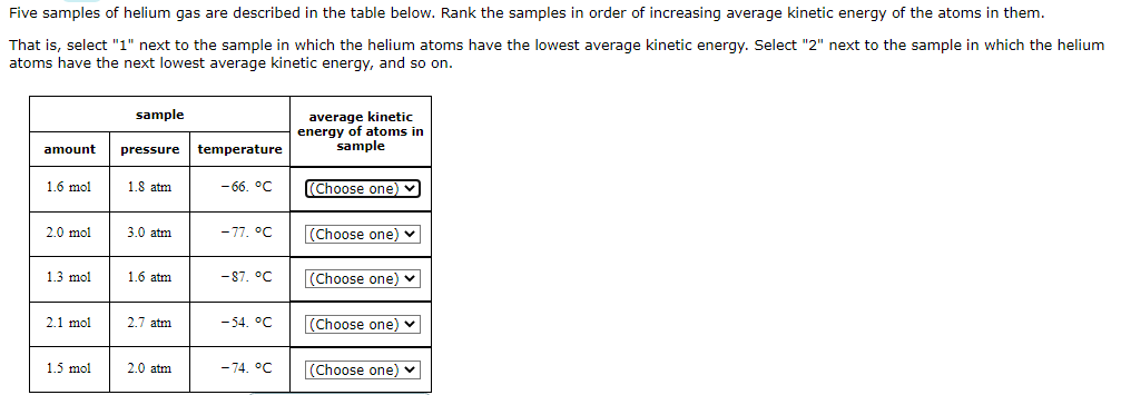 Solved Five Samples Of Helium Gas Are Described In The Table