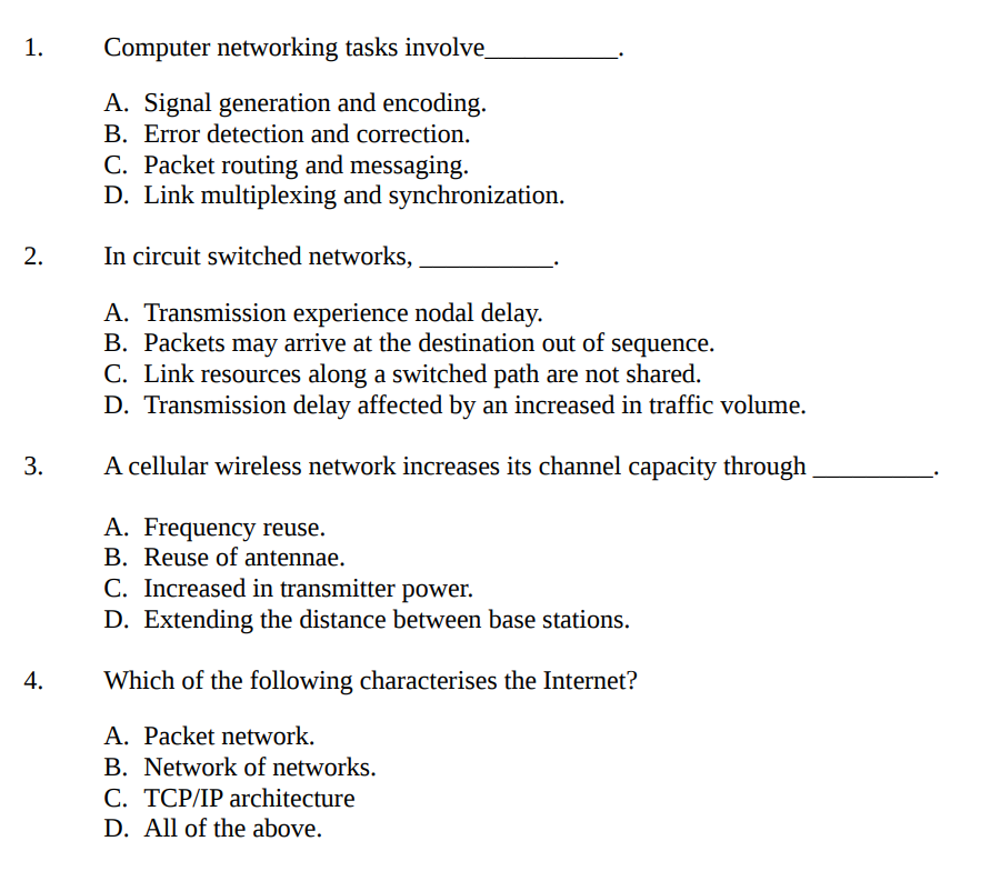 Solved 1. Computer networking tasks involve A. Signal