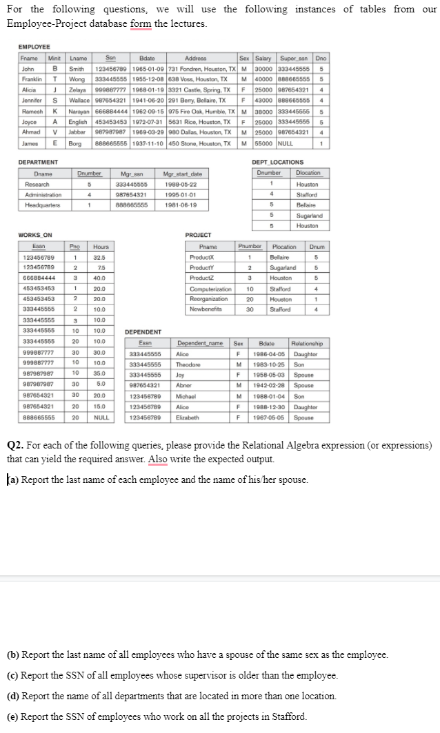 Solved For the following questions, we will use the | Chegg.com
