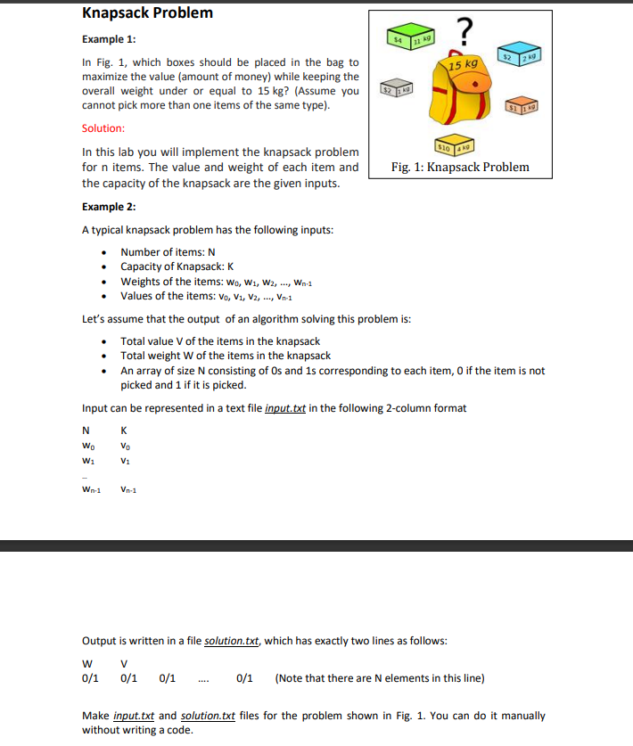 Solved Knapsack Problem Example 1: In Fig. 1, which boxes | Chegg.com