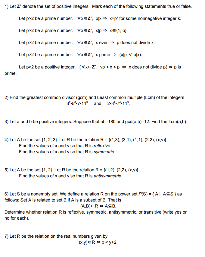 Solved 1 Let Z Denote The Set Of Positive Integers Mark 1316