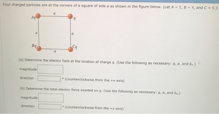 Solved Four charged particles are at the corners of a square | Chegg.com