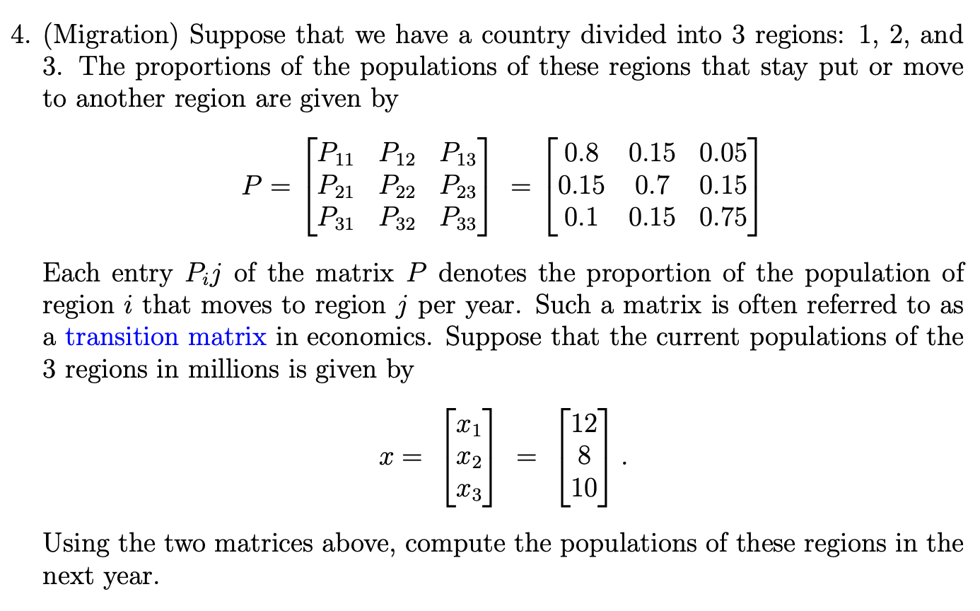 Solved (Migration) Suppose that we have a country divided | Chegg.com