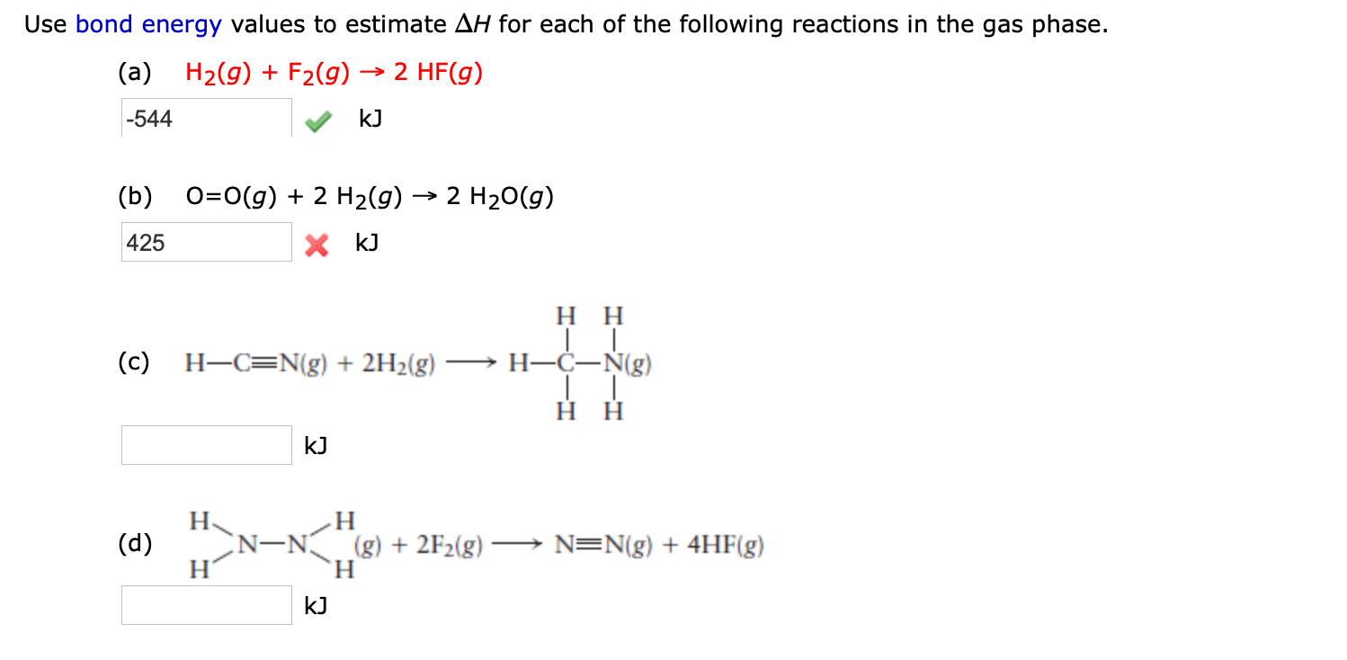 Solved Use Bond Energy Values To Estimate AH For Each Of The | Chegg.com