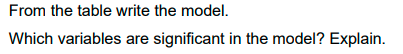 Solved Table1c From the table write the model. Which | Chegg.com