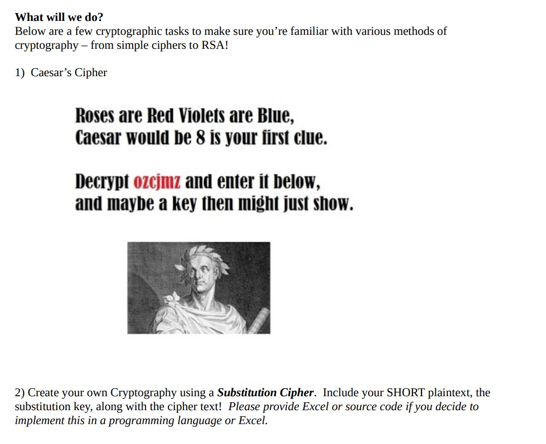 Solved What will we do? Below are a few cryptographic tasks 