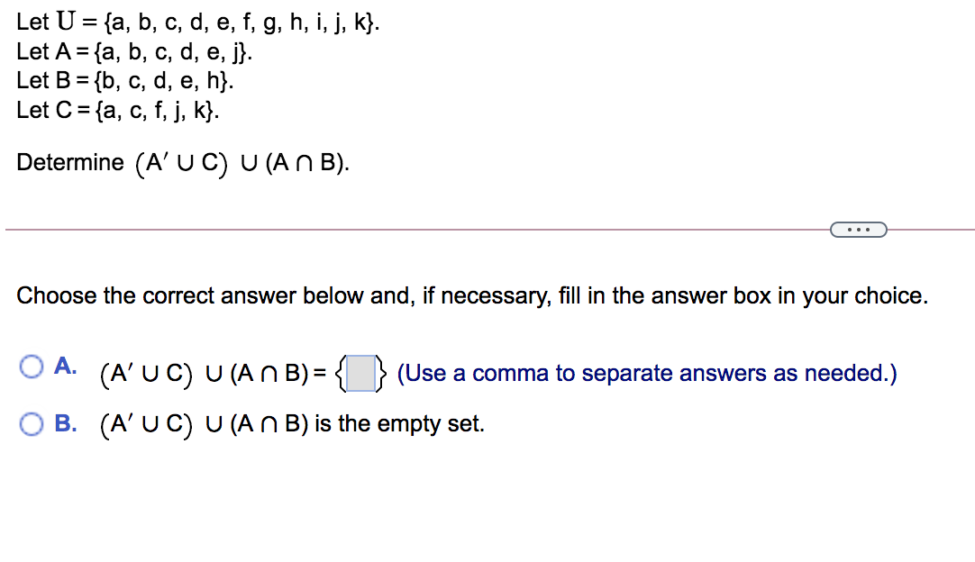 Solved = Let U = {a, B, C, D, E, F, G, H, I, J, K}. Let | Chegg.com