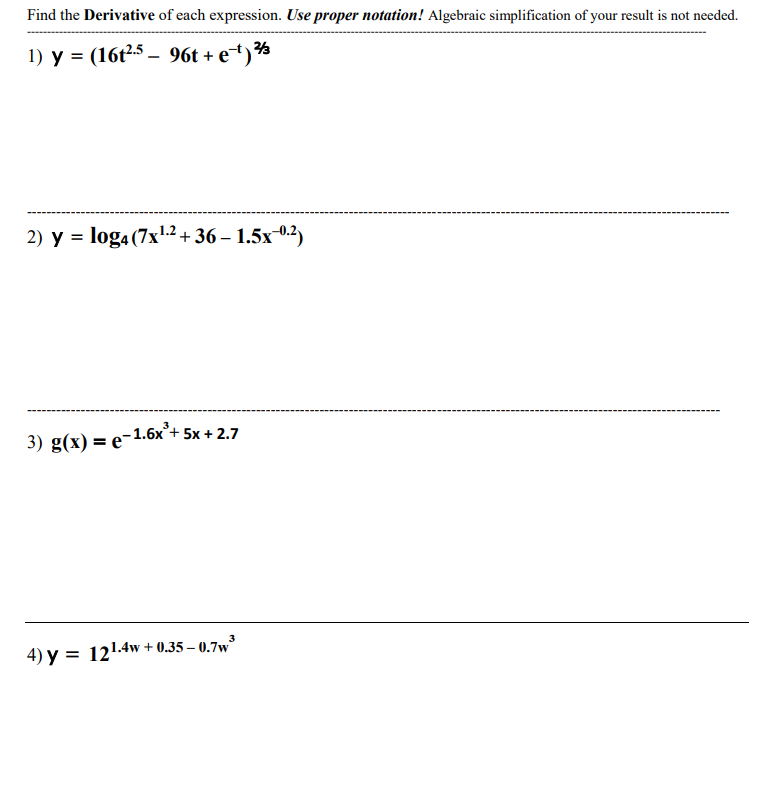 Solved 1 Y 16t2 5 96t E T 2 Y Log4 7x 1 Chegg Com