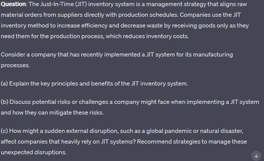 Solved Question: The Just-In-Time (JIT) inventory system is