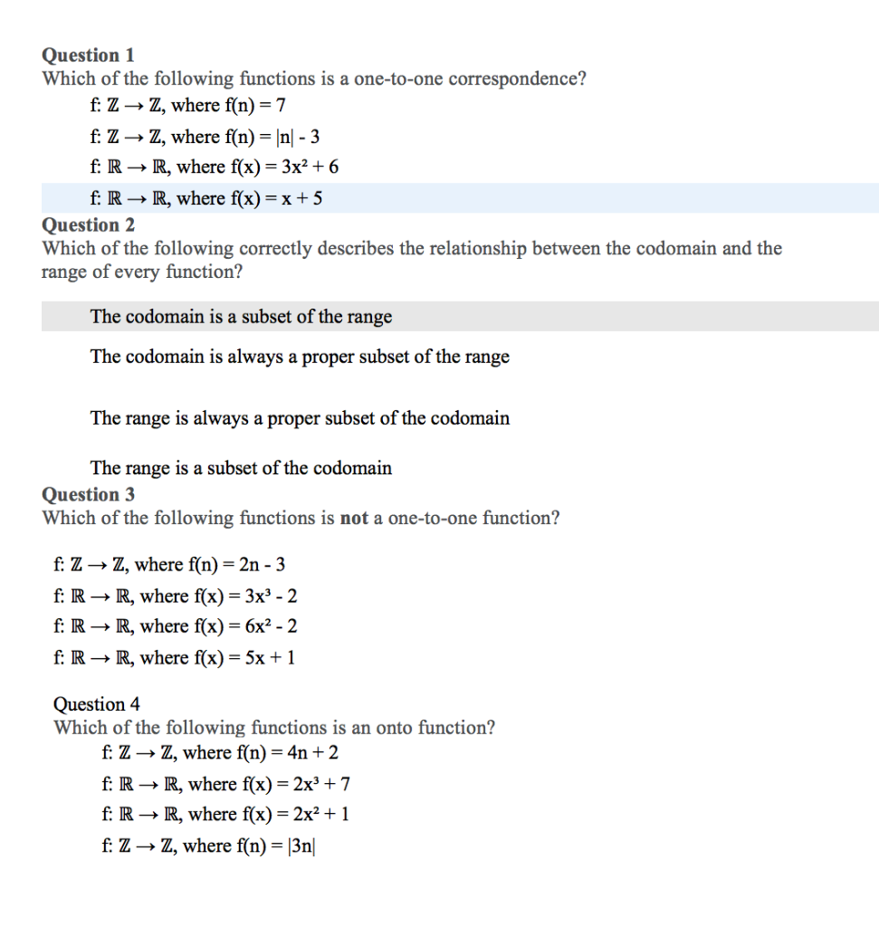 Solved Question 1 Which of the following functions is a | Chegg.com