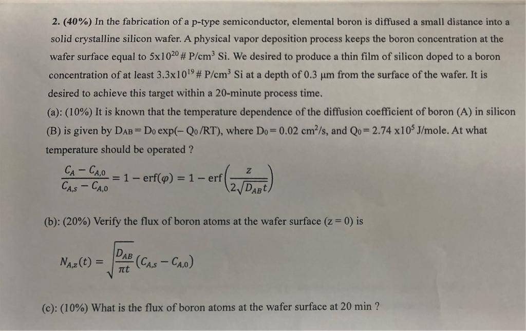 2. (40\%) In the fabrication of a p-type | Chegg.com