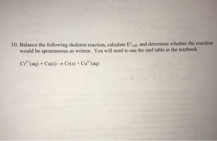 Solved 10. Balance The Following Skeleton Reaction, | Chegg.com