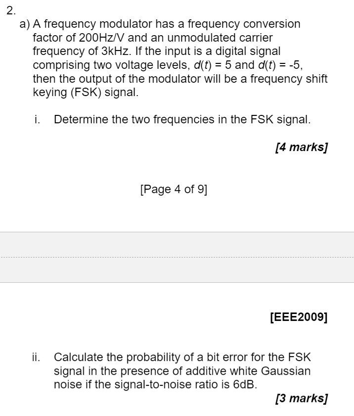 Solved 2. a) A frequency modulator has a frequency | Chegg.com