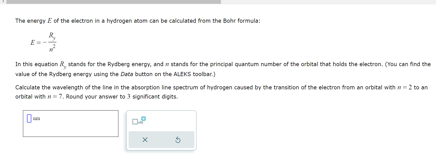 Solved The energy E of the electron in a hydrogen atom can | Chegg.com