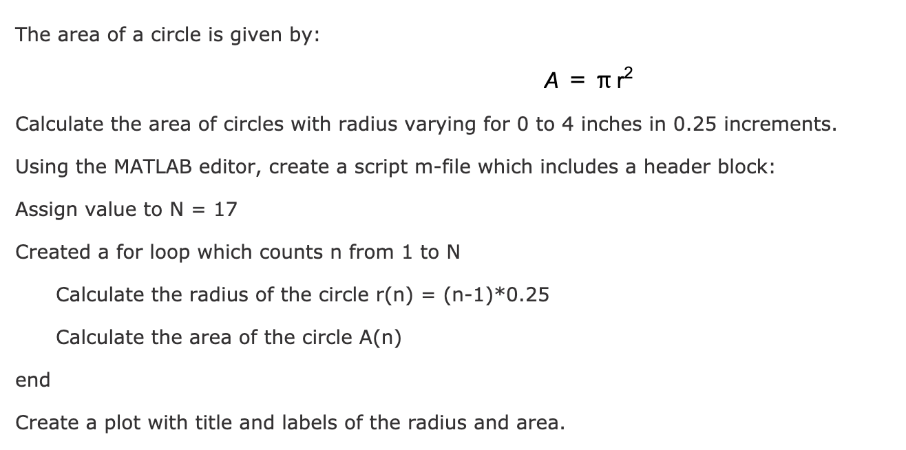 find the area of the circle with a radius of 2.5 inches