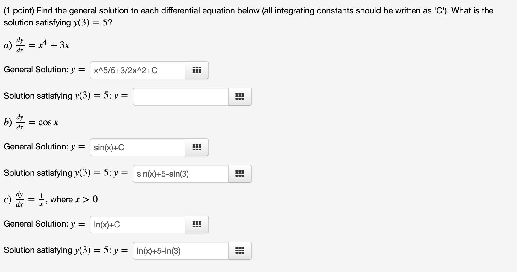 Solved (1 point) Find the general solution to each | Chegg.com