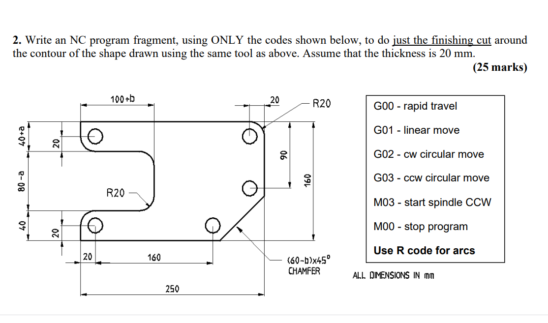 Solved 2. Write an NC program fragment, using ONLY the codes | Chegg.com