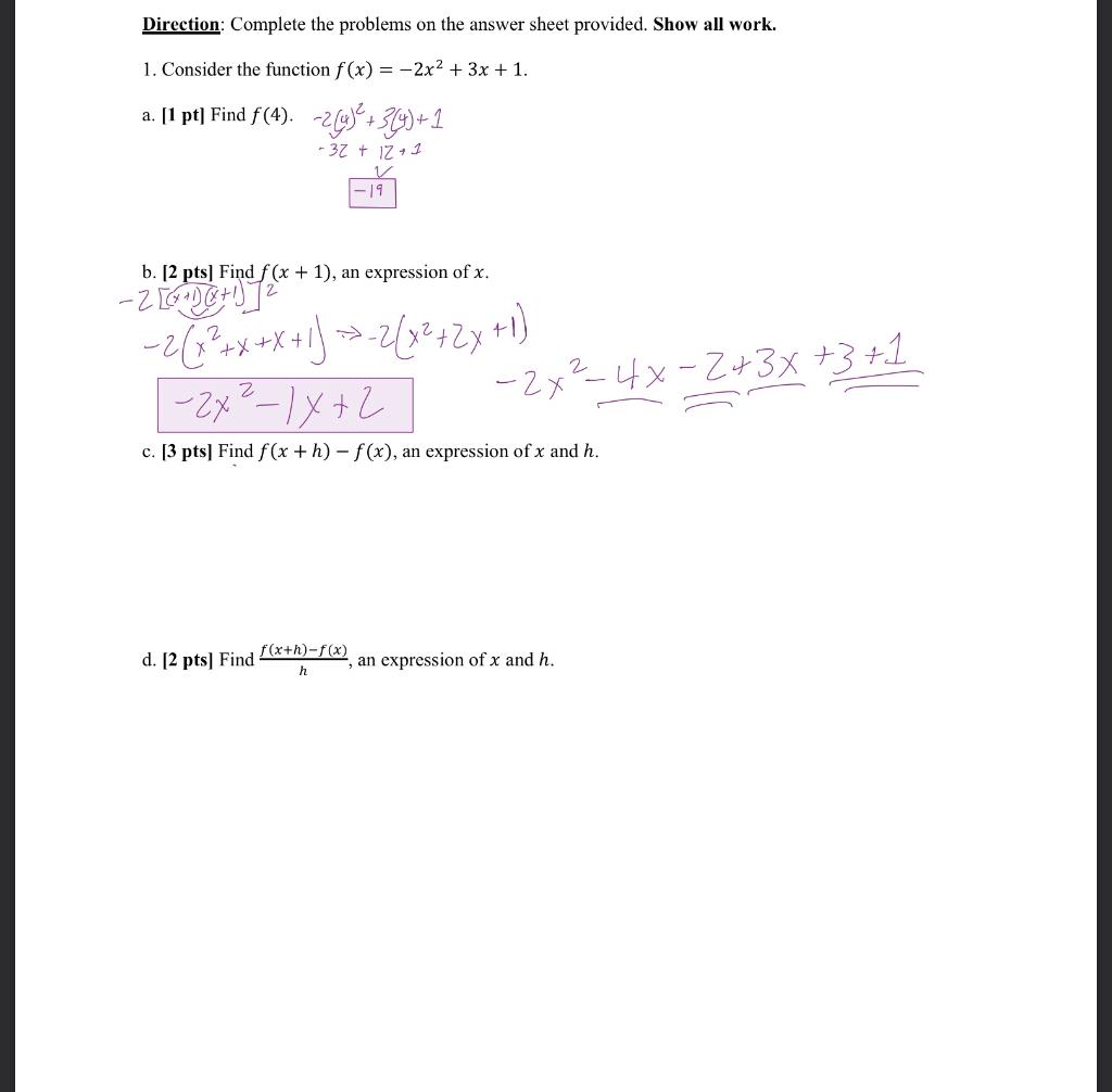 Solved Direction: Complete The Problems On The Answer Sheet | Chegg.com