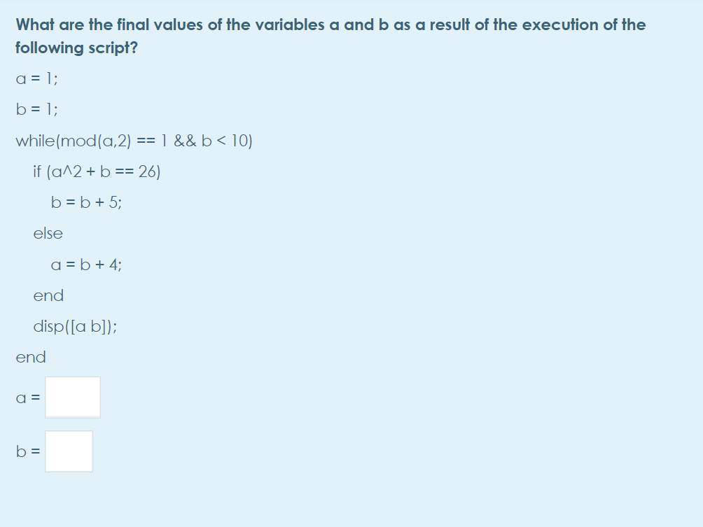 Solved What are the final values of the variables a and b as | Chegg.com