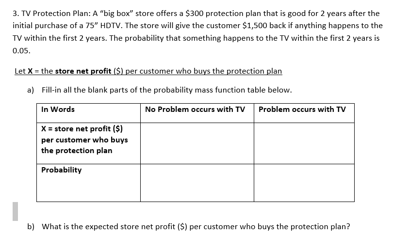 Solved 3. TV Protection Plan A "big box” store offers a