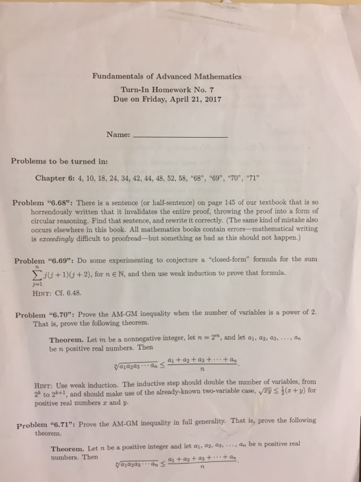 Solved Fundamentals of Advanced Mathematics Turn In Homework | Chegg.com