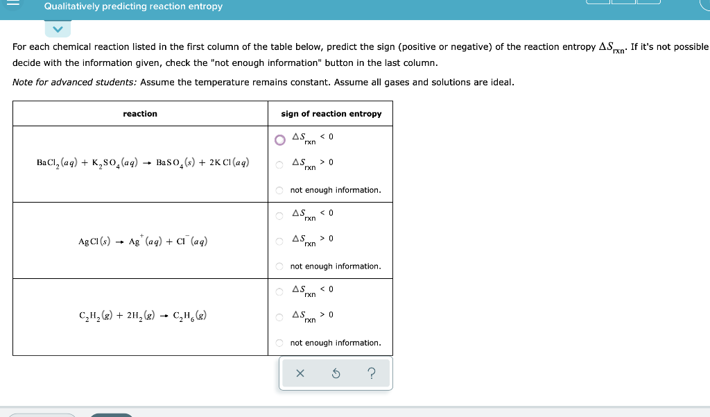Solved Qualitatively predicting reaction entropy For each