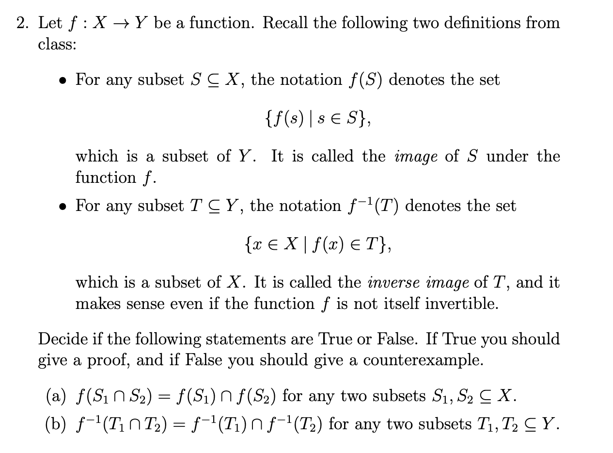 Solved Let f:X→Y be a function. Recall the following two | Chegg.com
