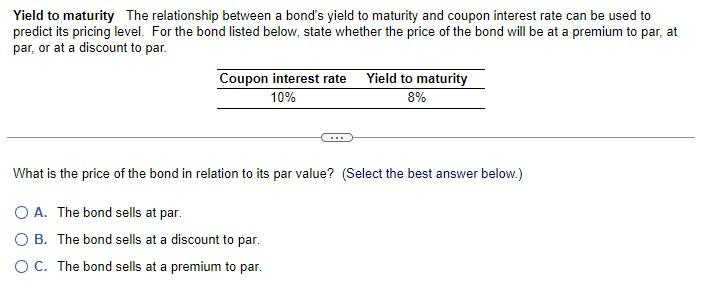 yield to maturity of a coupon bond