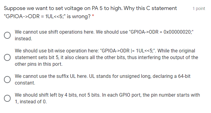 Solved 1 point Suppose a push button is connected to pin PC | Chegg.com