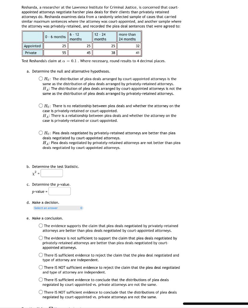 Solved Reshanda a researcher at the Lawrence Institute for Chegg com