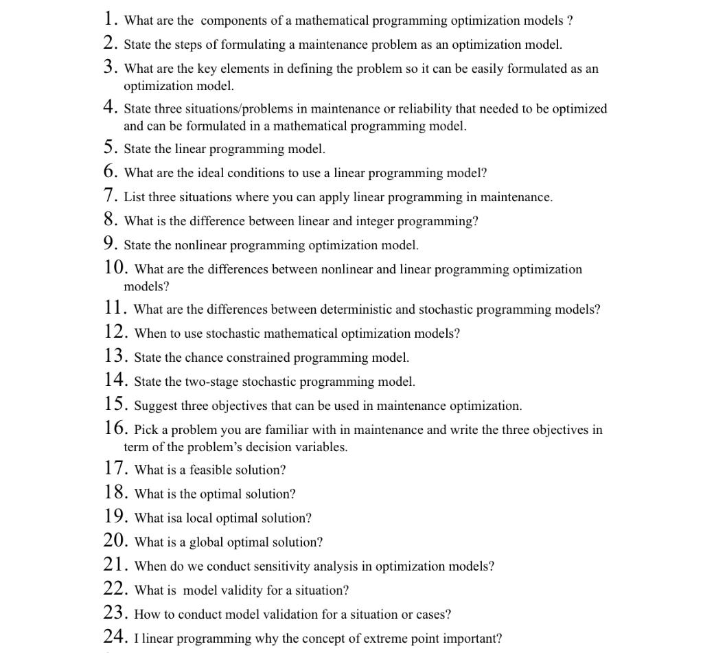 Solved 1. What are the components of a mathematical | Chegg.com