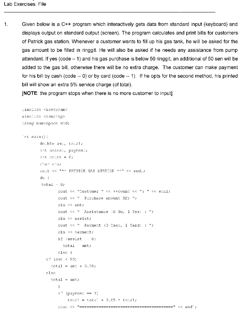 Lab Exercises File Given Below Is A C Program W Chegg Com